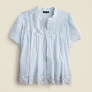 J.Crew White Pleated Blouse with Lace Hem